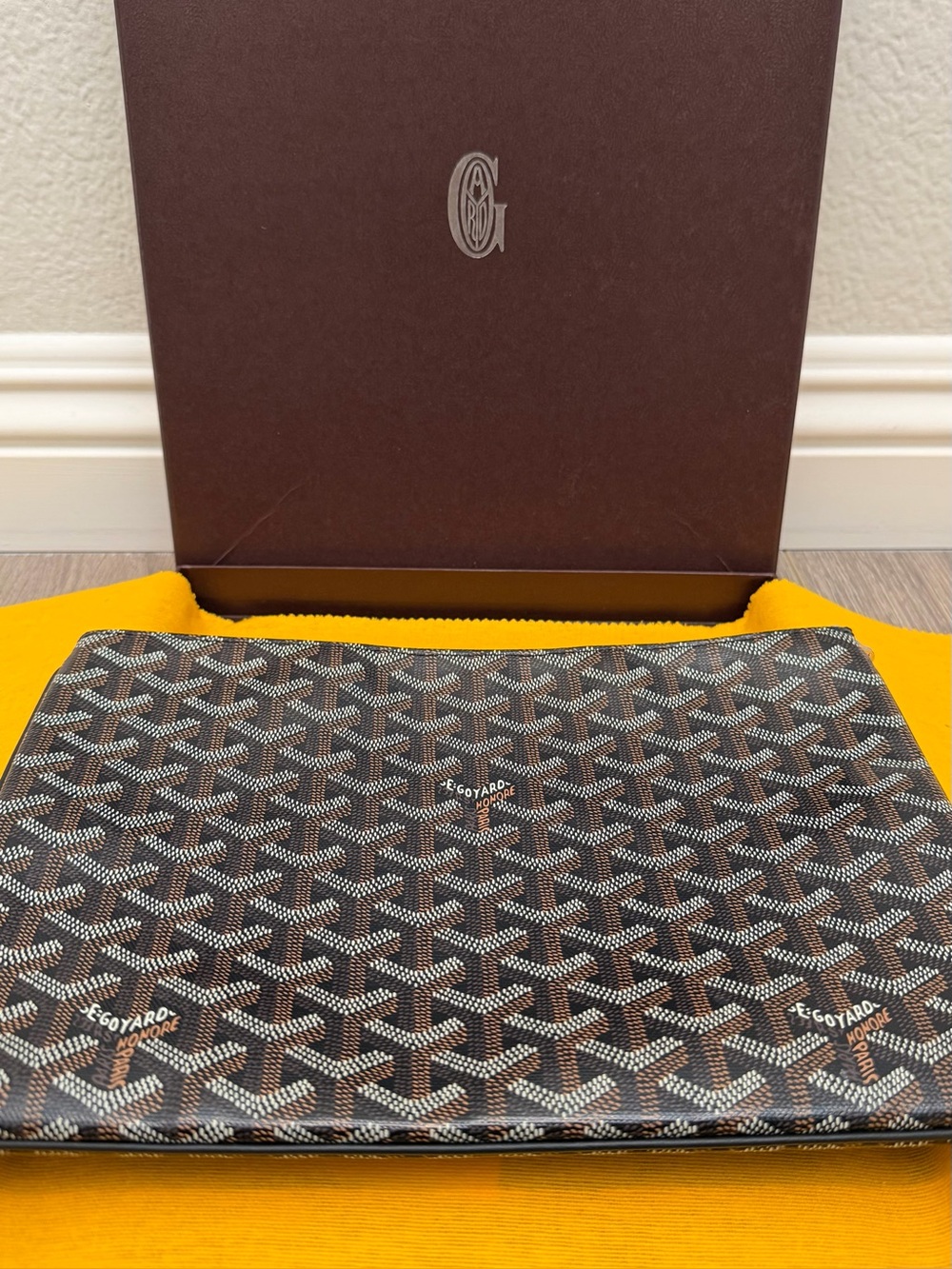 Goyard Senat MM Noir Leather Pochette Pouch - Black